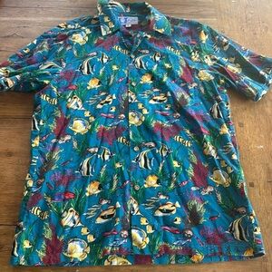 Vintage Styled By RJC Mens Hawaiian Shirt LARGE Ocean FISH